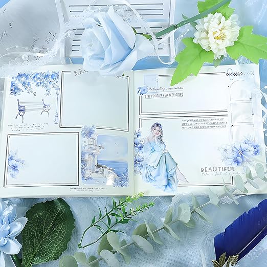 Snycler Pre-Cut Blue Mood Themed PET Washi Tapes - Vintage Aesthetic Tape Stickers for Journaling, Scrapbooking, Junk Journals, Crafts, Planners - 4 Rolls