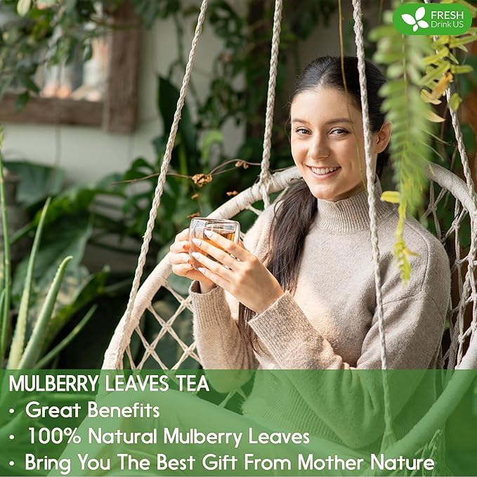 FreshDrinkUS, Permium 16oz Mulberry Leaves, 100% Natural & Pure from Mulberry Leaves, Loose Leaf Herbal Tea, No Additives, No Caffeine, Vegan