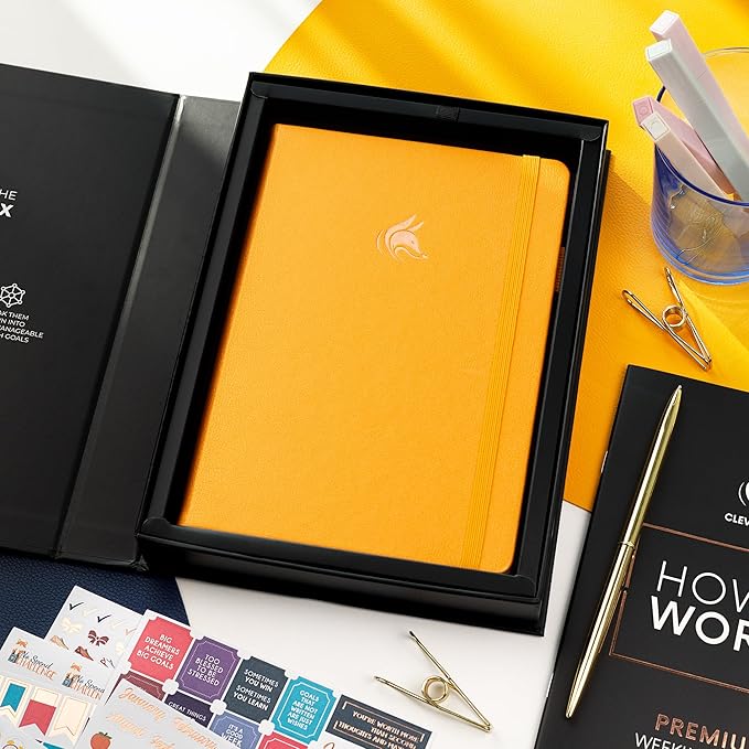 Clever Fox Planner Premium Edition – Undated Luxurious Weekly & Monthly Planner to Increase Productivity and Hit Your Goals – Organizer – Start Anytime, A5, Lasts 1 Year, Amber Yellow (Weekly)