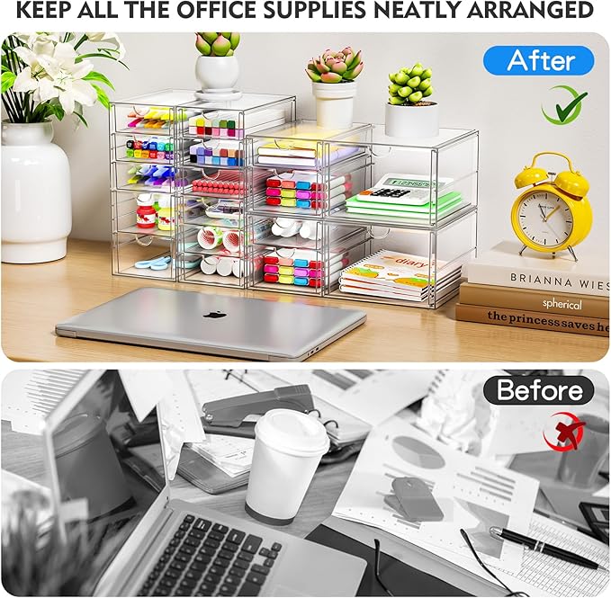 ARSTPEOE Acrylic Makeup Organizer with 13 Drawers, Bathroom Counter Organizer, Acrylic Organizers, Desk Organizer, Office Supplies, Storage Drawers for Cosmetic, Pencil, Coffee, etc 3 Pack