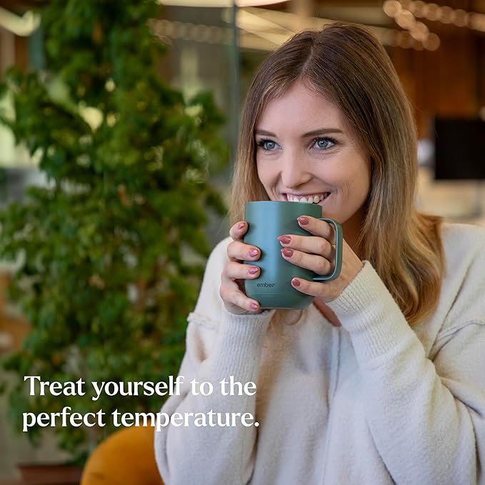 Ember Temperature Control 14oz Smart Mug 2, App-Controlled and Rechargeable Heated Coffee Cup Warmer with Intelligent LED Display, Sage Green.