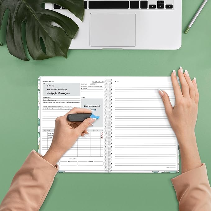 SUNEE Half Meeting Half Note - 7.5"x10" Professional Notebooks for Work - 160 Pages, B5 Size Project Planner, Spiral Meeting Agenda/Minutes Organizer for Women Men, Note Taking, Office & Business