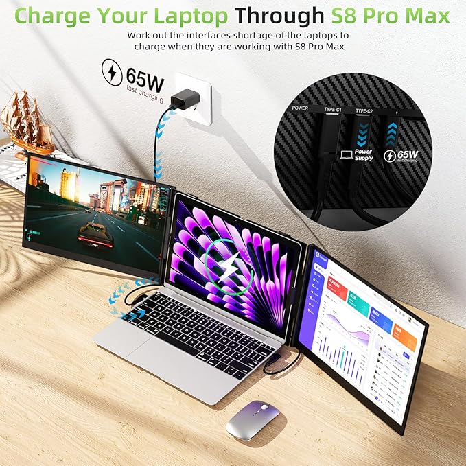 Laptop Screen Extender, Ultra-Thin 15.3" FHD 1200P 16:10 Portable Monitor for Laptop, Lightweight Travel Monitor Extender Plug & Play for 14"-17.3" Laptops, Compatible with Wins/Mac/Android/Chrome