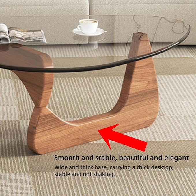 EASYSOUL Modern Glass Coffee Table, 32.68" D x 22.44" W x 15.75" H, Abstract Round Tea Tables for Living Room Home Office Industrial Cocktail Tables (Walnut-Clear Glass, 32.68")