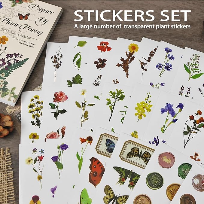 PRSTINCOL Flower Sticker Book, 40 Sheets 470pcs Floral Botanical Themed Journaling Supplies for Scrapbooking Supplies Aesthetic Junk Journal Craft DIY Craft Card Making Laptop