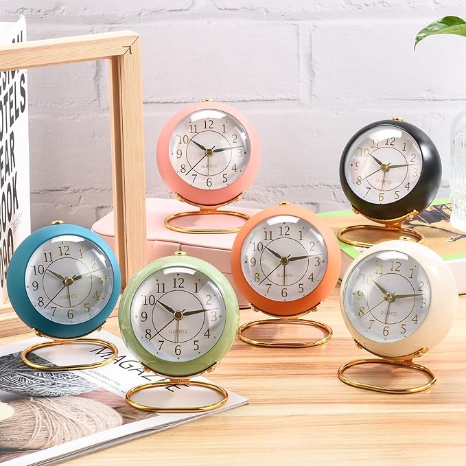Tetino Analog Alarm Clocks for bedrooms,Small Desk Clocks,Night Light, Non-Ticking,Battery Powered,Silent Alarm Clock for Kids,Simple Design Desktop Alarm Clock. (Pink)