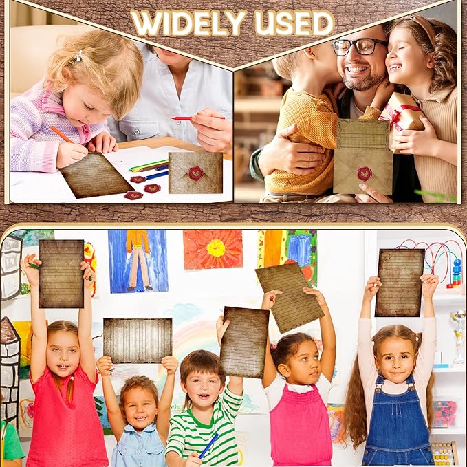 TaoBary 160 Pcs Stationery Paper Set 50 Double Sided Stationery Papers with 50 Matching Envelopes and 60 Round Dot Sticker, 10 Design(Vintage,8.5 x 11 Inch)