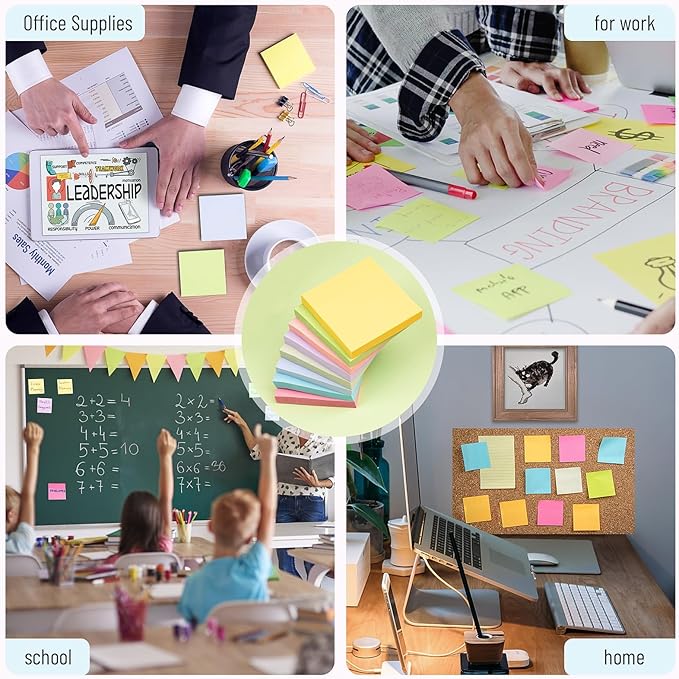 Sticky Notes 3x3 Inches, 8 Pads, 800 Sheets, 8 Color Sticky Note Pads, Premium Sticky Pads, Sticky Notes Bulk, Self-Stick Note Pads, 100 Sheets/pad