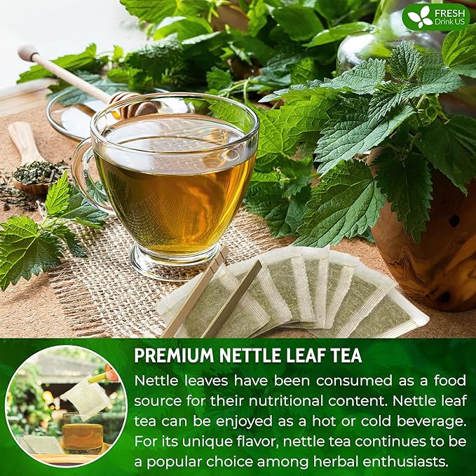 FreshDrinkUS, Premium 135 Nettle Leaf Tea Bags, 100% Natural & Pure, Stinging Nettle Leaf Tea, Burn Nettle, Stinging Nettle, Stinger Tea, No Sugar/Caffeine/Gluten, Vegan