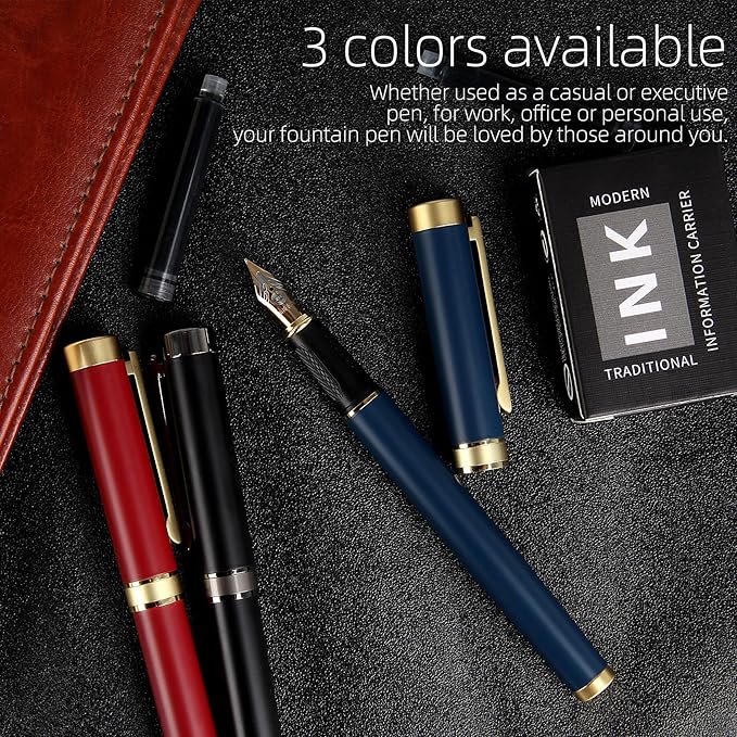 Zalantan Fountain pen, luxury pen, Nice pen gift, pure copper heavy feel Office Executive Pen Smooth Writing Pens for Men Funcy Pens with Gift Case 10 black ink cartridges (Black)