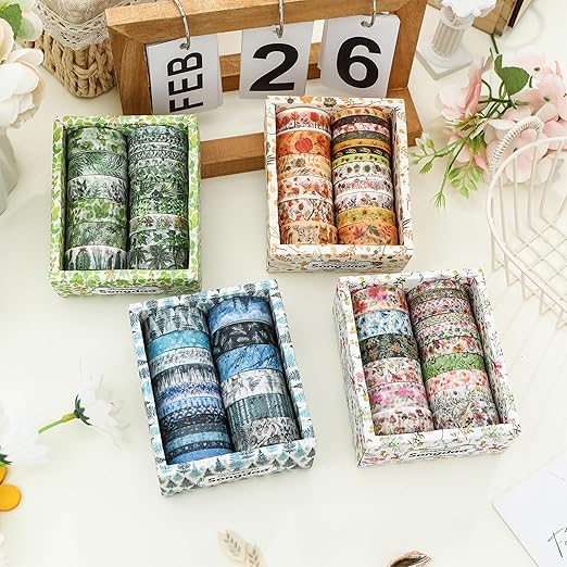Songdao 18 Rolls Seasons Flowers Washi Tape Set Floral Arts Adhesive Tapes Blooming Garden Decorative Masking Tape Sets for Craft, Kids, Scrapbook, DIY, Gift Wrapping (Summer)
