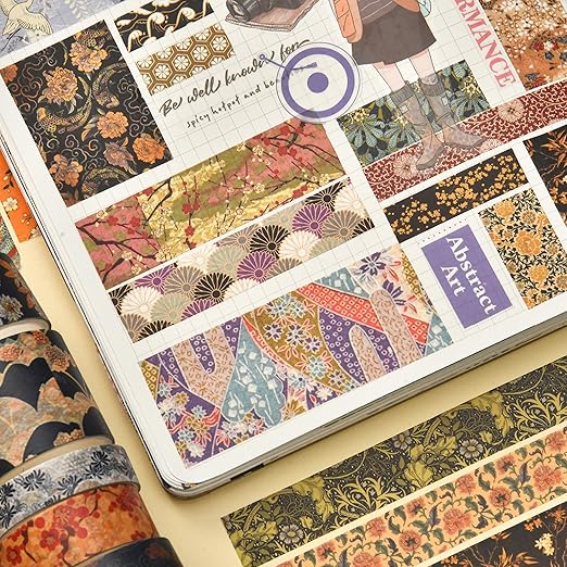 Songdao 12 Rolls Kyoto Charm Washi Tape Set Japanese Arts Adhesive Tapes Geometric Garden Decorative Masking Tape Sets for Craft, Kids, Scrapbook, DIY, Gift Wrapping (Incense & Fireworks)