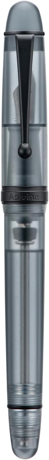 Asvine V126 Vacuum Filling Fountain Pen, Matte Black Acrylic Medium Nib, Large-Capacity Pen with Gift Case