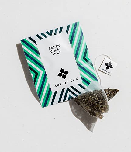Art of Tea | Pacific Coast Mint (Naturally Caffeine Free) | 12 Eco Friendly Pyramid Peppermint Tea Bags Sachet