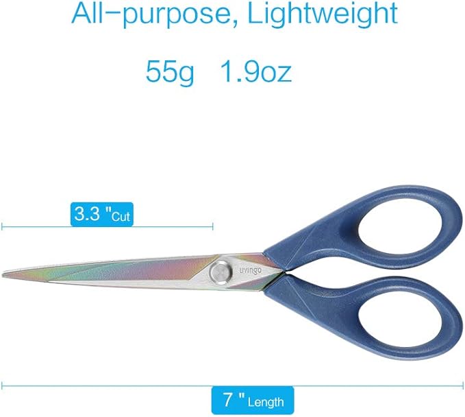 LIVINGO Scissors 7 Inch All Purpose Titanium Scissors Bulk 2 Pack, Left/Right Handed, Forged Stainless Steel Sharp Blade Shears Multipurpose for Home Offce School Student Sewing Fabric Craft Supplies