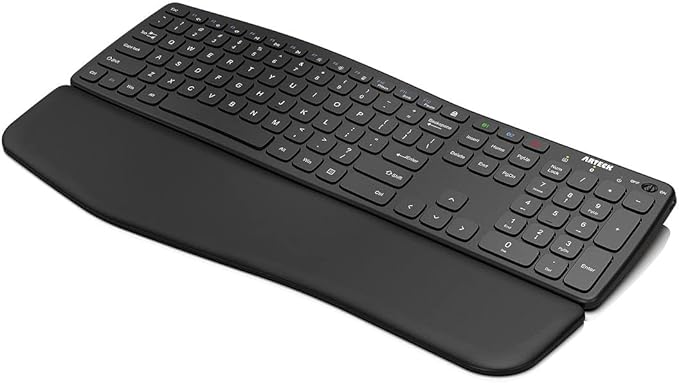 Arteck Bluetooth Keyboard Universal Wave Comfortable Keypad with Palm Rest Multi-Device Full Size Wireless Keyboard for Windows iOS iPad OS Android, Computer Desktop Laptop Surface Tablet Smartphone