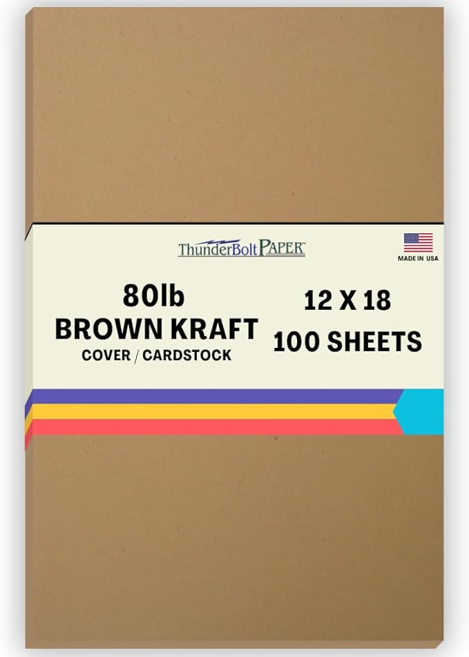 100 Brown Kraft Fiber 80# Cover Paper Sheets - 12" X 18" (12X18 Inches) Large|Poster Size - Rich Earthy Color with Natural Fibers - 80lb/Pound Cardstock - Smooth Finish