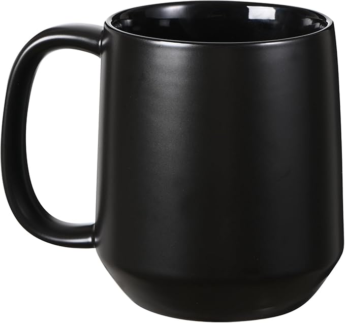 Miicol Ceramic Coffee Mug, 16 oz Large Coffee Cup, Tea Mug with Handle, Flat Bottom Mug for Men, Women, Office, Microwave and Dishwasher Safe, Multi-Color, Black