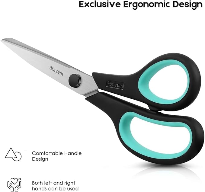 School Office Scissors Bulk, Set of 24-Pack, 8" All Purpose Sharp Scissors with Comfort-Grip Handles for High/Middle School Student Teacher, Office Home Sewing Fabric Supplies, for Right Left Handed