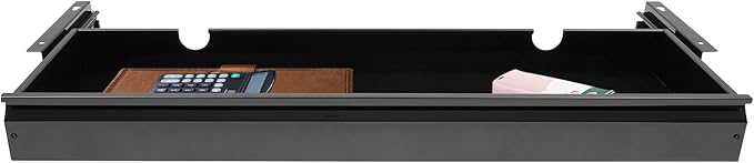 LEYSRIS 33.3" Under Desk Storage Drawer, Black Sliding Pull-Out Drawer for Sit Stand Workstation