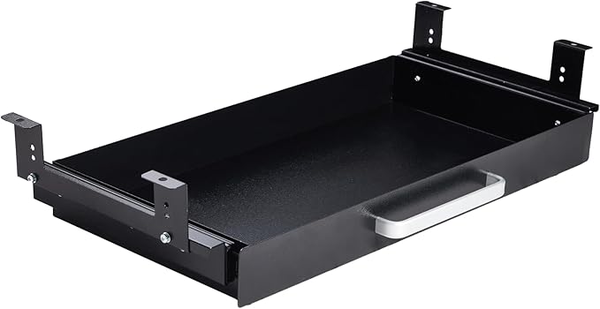 OSteed Under Desk Drawer Organizer 21" Black Upgraded with Adjustable Brackets, Sliding Pull-Out Under Table Pencil Drawer, Office Standing Desk Attachment for Workbench