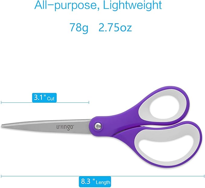LIVINGO Sharp Scissors Bulk - 8” Scissors Set Pack of 36, Comfort Grip Shears All Purpose Cutting Paper Fabric Sewing for Home Office Middle High School Teacher Student Classroom Crafts Supplies