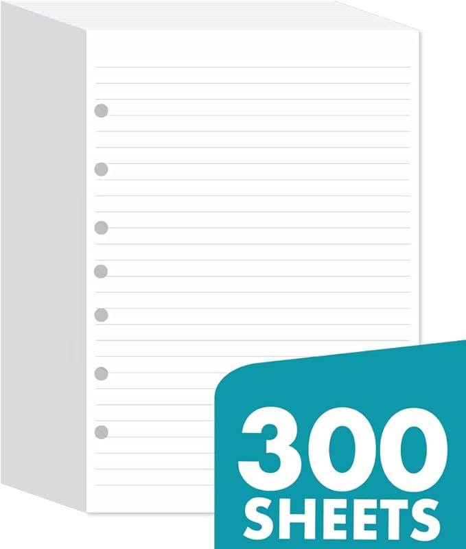 7-Hole Lined Filler Paper Pack of 300 Sheets for Mini Binders, College Ruled, 5-1/2" x 8-1/2", White