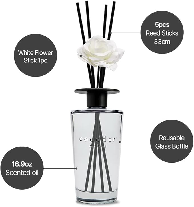 COCODOR White Flower Reed Diffuser / Black Cherry / 1 Pack / Home & Office Decor Aromatherapy Diffuser Oil Gift Set / Large Size, Large Capacity, Big Size Diffuser, Black Edition/16.9Ounce(500 ml)