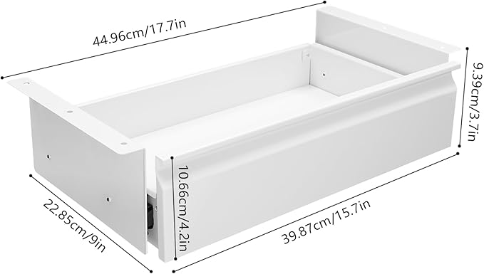 16" Under Desk Drawer Slide Out For Office Desk, Storage Organizer For Sit Stand Workstation, White