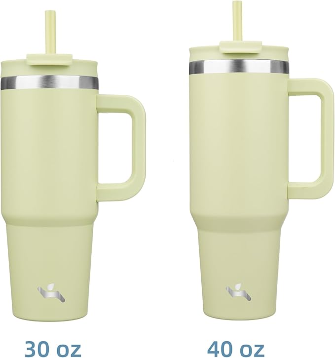 30 oz Tumbler with Handle and 2 Straws,2 in 1 Lid Insulated Water Bottle Stainless Steel Travel Coffee Mug,Macaron Green