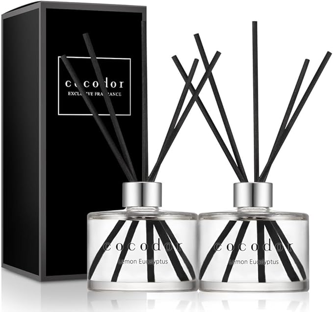 COCODOR Signature Reed Diffuser Set/Lemon Eucalyptus / 6.7oz /2 Pack/Home Fragrance Diffuser, Oil Scent Diffuser for Bathroom Shelf Decor