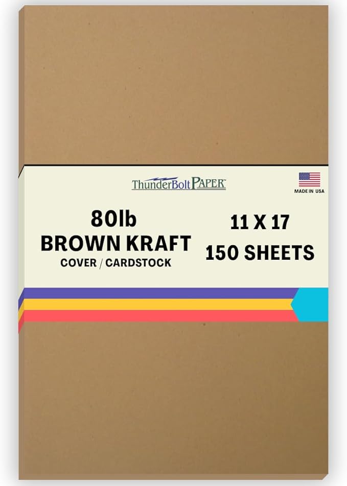 150 Brown Kraft Fiber 80# Cover Paper Sheets - 11" X 17" (11X17 Inches) Tabloid|Ledger|Booklet Size - Rich Earthy Color with Natural Fibers - 80lb/pound Cardstock - Smooth Finish