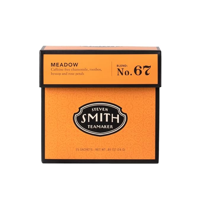 Steven Smith Teamaker Meadow No. 67, Chamomile, Rooibos, Hyssop & Rose Petals, Herbal Tea Blend, Caffeine-Free, Sugar-Free, Sustainably Grown, Tea Bags, 15 Sachets, 0.85oz each