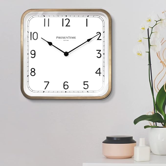 Presentime & Co. 16" Anton Vintage Square Clock, Silent No Ticking, Wall Art and Timepiece for Home Decoration/Wall Décor, Antique Hamilton Gold Color