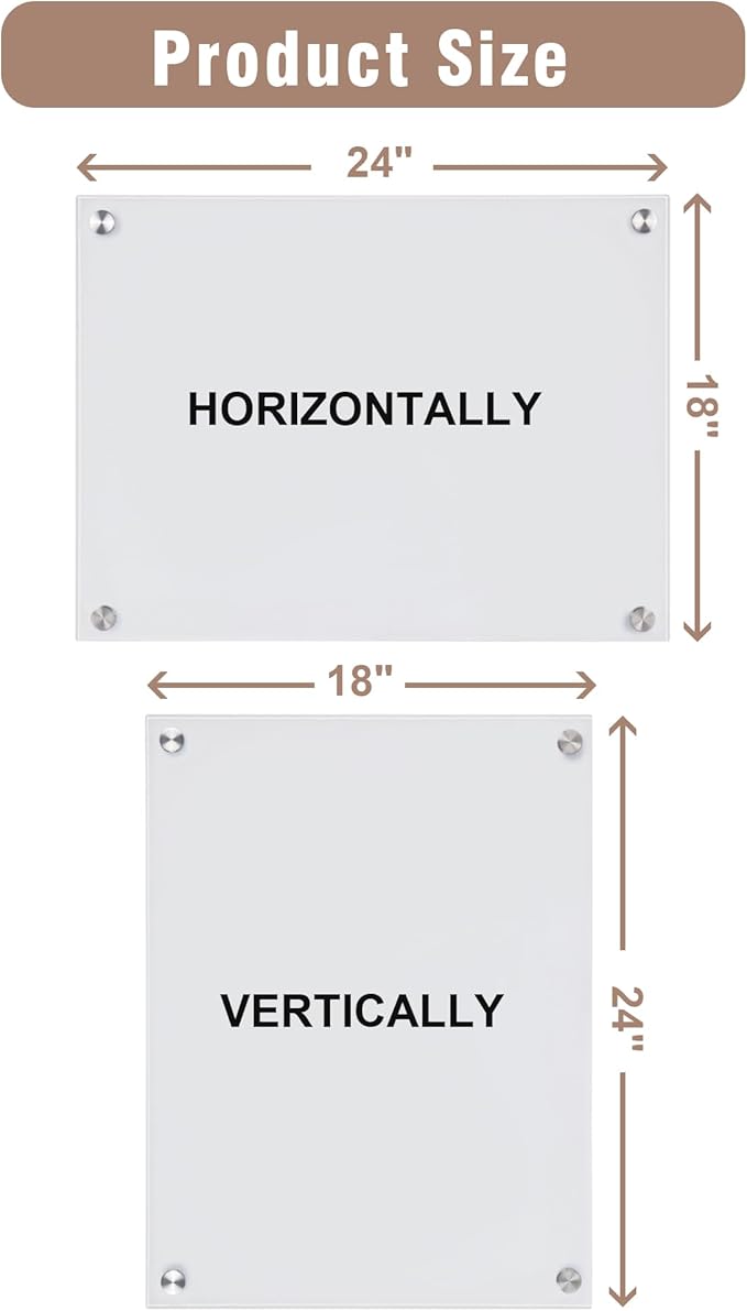 Mifuro Magnetic Glass Whiteboard，24"x18" Wall Mounted Frameless Dry Erase Board for Office, Home & School Ultra White