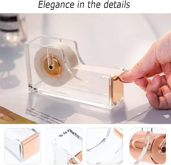Rose Gold Office Supplies and Accessories, Acrylic Stapler, Staple Remover, Tape Holder, Ballpoint Pen, Scissor, Binder Clips, Staples, Phone Holder, Ruler, Transparent Glue and 300 Notes
