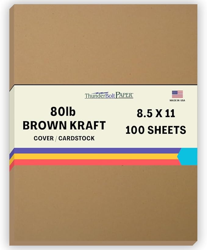 100 Brown Kraft Fiber 80# Cover Paper Sheets - 8.5" X 11" (8.5X11 Inches) Standard Letter|Flyer Size - Rich Earthy Color with Natural Fibers - 80lb/pound Cardstock - Smooth Finish
