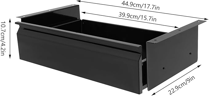 FFanhia 16 Inch Under Desk Mounted Sliding Pull-out Drawer Storage for Sit Stand Workstation Office(Applicable Table Thickness: 0.79in) Black