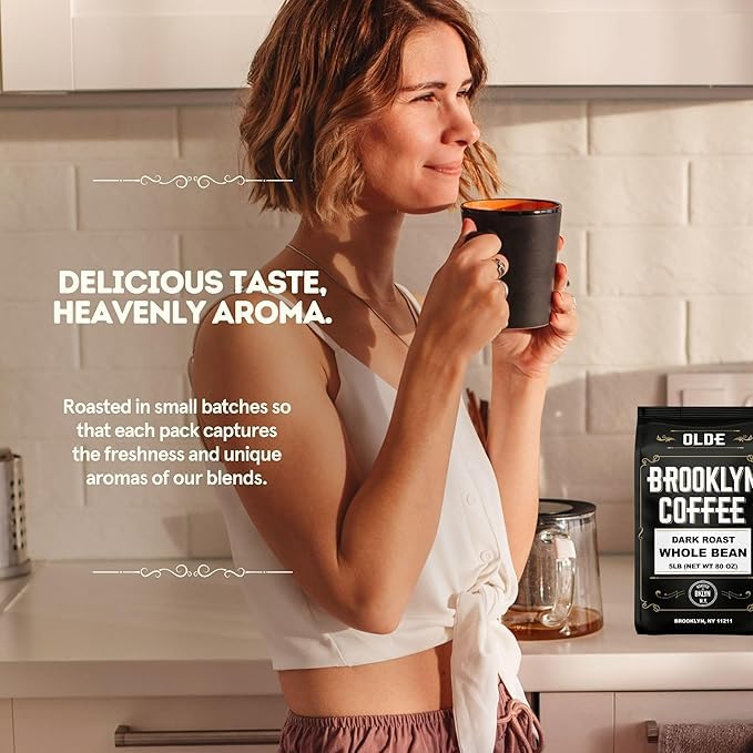 BROOKLYN COFFEE Whole Bean, Classic Dark Roast (2lb) Bold, Smooth Taste, Intense Aroma - Fresh Bulk Coffee Beans Roasted Weekly in NYC