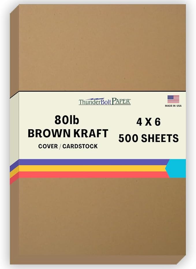 500 Brown Kraft Fiber 80# Cover Paper Sheets - 4" X 6" (4X6 Inches) Photo|Card|Frame Size - Rich Earthy Color with Natural Fibers - 80lb/pound Cardstock - Smooth Finish