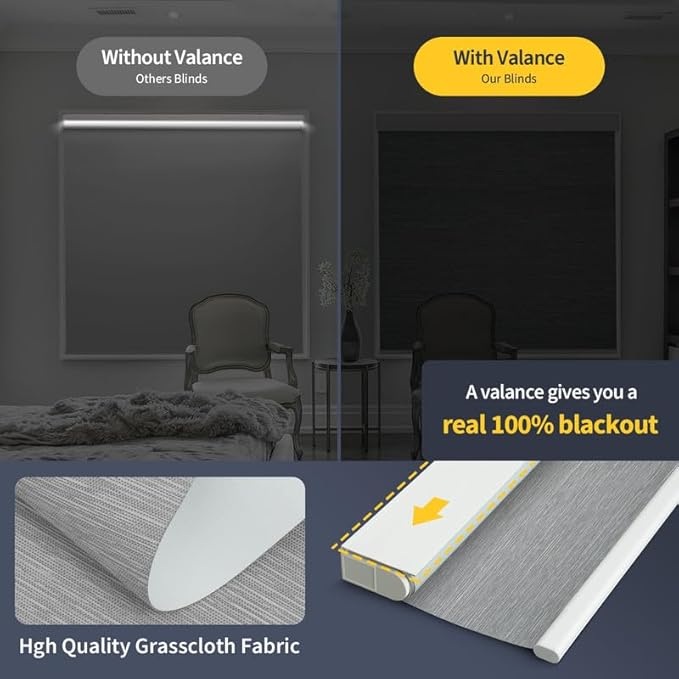 Motorized Blinds with Remote, Grasscloth Fabric Smart Blinds with Valance Cover