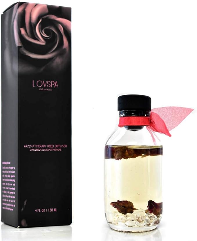 LOVSPA Reed Diffuser Set, Velvet Rose Scented Oil Diffuser with Sticks, Home Fragrance Accessories for Bathroom Shelf Decor, Aroma Diffusers for Home or Office Desk, USA Made