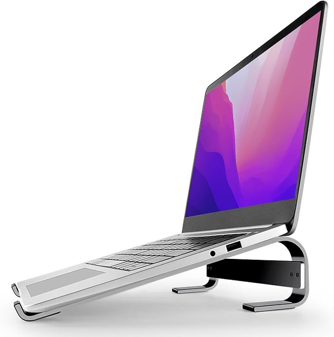 MMOBIEL Laptop Stand - Riser 10 to 18 inches - Ventilated Holder Universal - Laptop Stand for Desk Compatible with MacBook, Notebook, ASUS and More - Incl. Tools - Black Aluminum