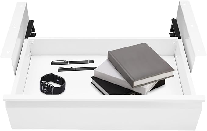 16" Under Desk Drawer Slide Out For Office Desk, Storage Organizer For Sit Stand Workstation, White