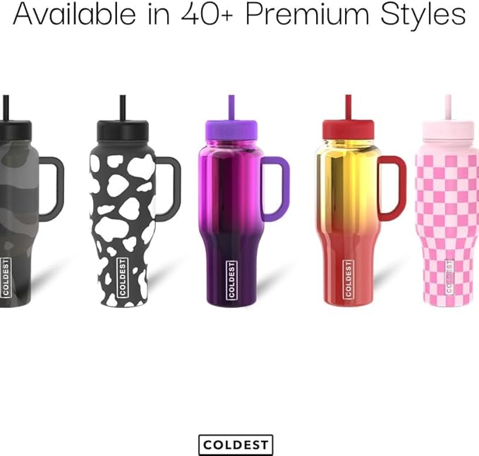 Coldest Tumbler with Handle and Straw - 100% Spill Proof Tumbler with Straw (3 Lids) - Stainless Steel Insulated Leakproof Tumblers for Women & Men - Cup Holder Friendly - 46 oz (SunTan Nova)