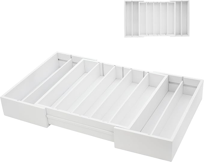 MinBoo Bamboo Drawer Organizer - Expandable K Cup & Pods Holder, Coffee Pod Storage, Tea Organizer, Versatile Kitchen Accessory Organization and Storage,White