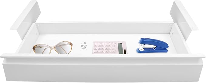 LEYSRIS 23.9" Under Desk Storage Drawer, White Sliding Pull-Out Drawer for Sit Stand Workstation