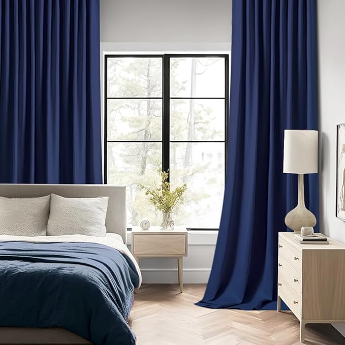 MIULEE Navy Blue Back Tab Blackout Curtain 96 Inch Long 2 Panels Set