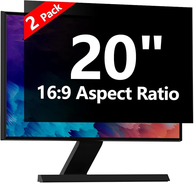 【2 Pack】 Computer Privacy Screen Protector 20 Inch with Hp Dell Asus Samsung LG and More, Removable Security Shield Filter for 16:9 Aspect Ratio Monitor Like ViewSonic Sceptre