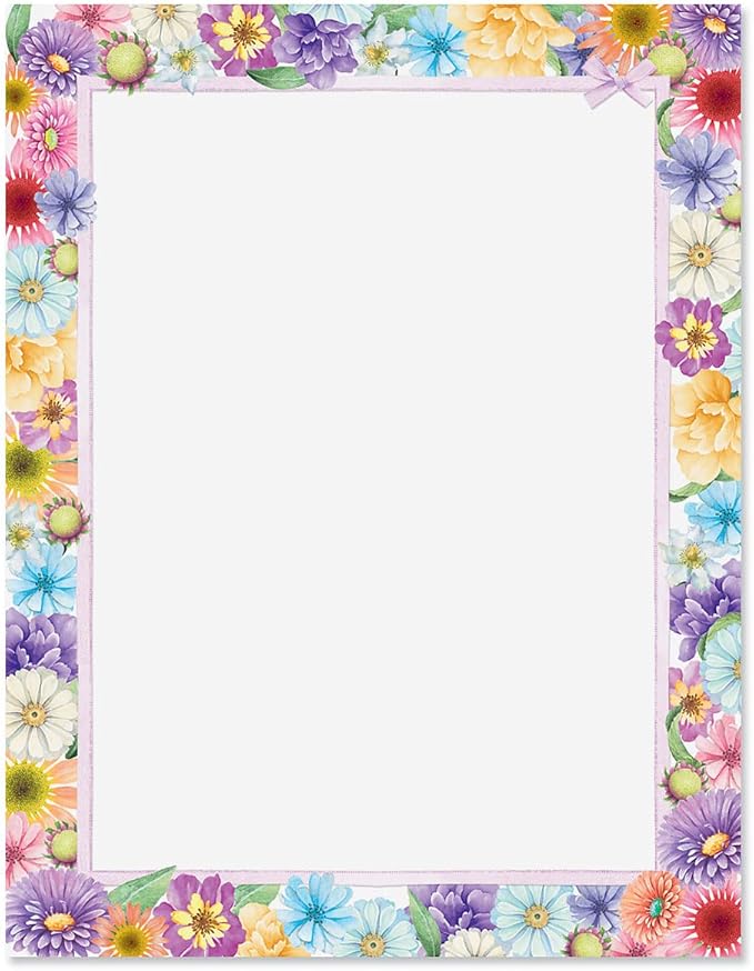Current Spring Floral Letter Paper - Spring Stationery Papers With Decorative Spring Flowers Border, Printable Holiday, Wedding & Bridal Shower, & Invitation Sheets, Set of 25, 8 1/2" x 11"